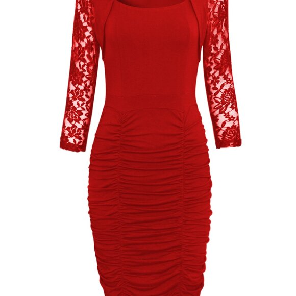 NWT Tam Ware Ruched Detail Bodycon Dress with Square Neck and Lace Sleeves Small - Picture 5 of 5